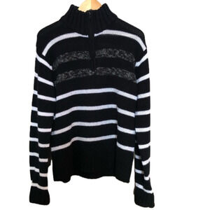 Vintage Cozy Quarterzip Striped Turtleneck Chunky Knit Sweater Large